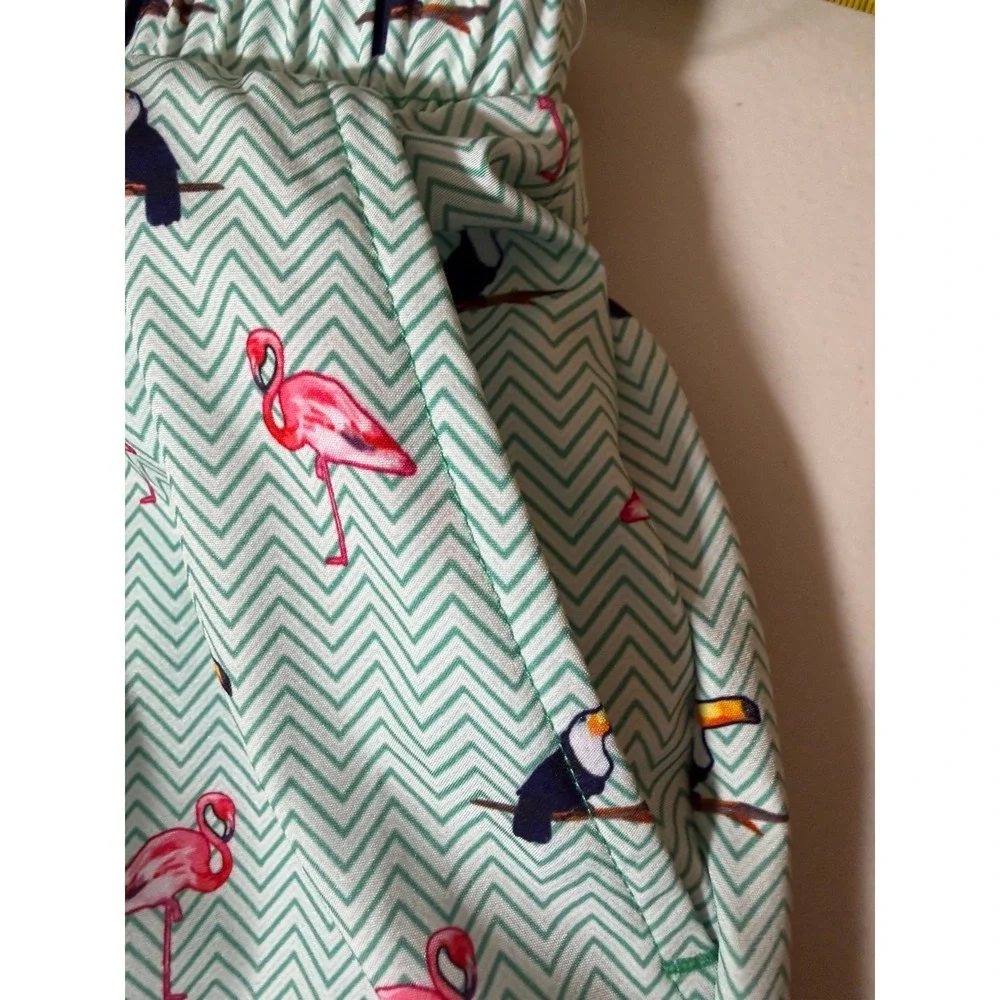 NWT Mosmann Australia Swim Shorts Trunks Men's Large Teal Flamingo/Toucan Print